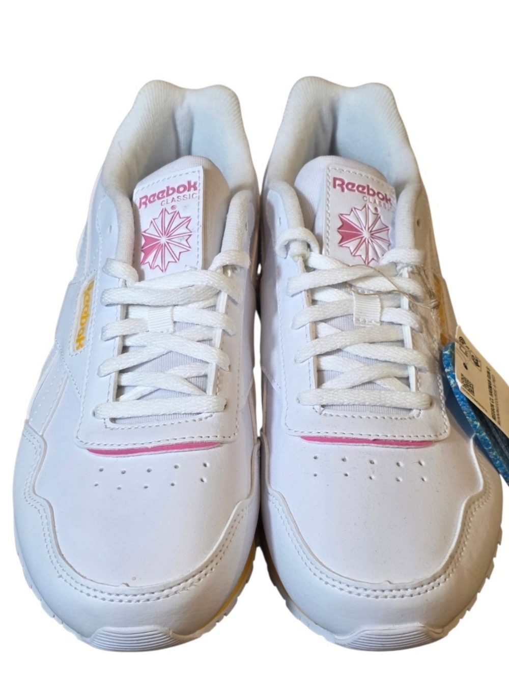 Reebok White Athletic Sneakers with Pink and Yellow Accents
